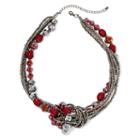 Mixit Red Bead Hematite Twist Knot-style Necklace