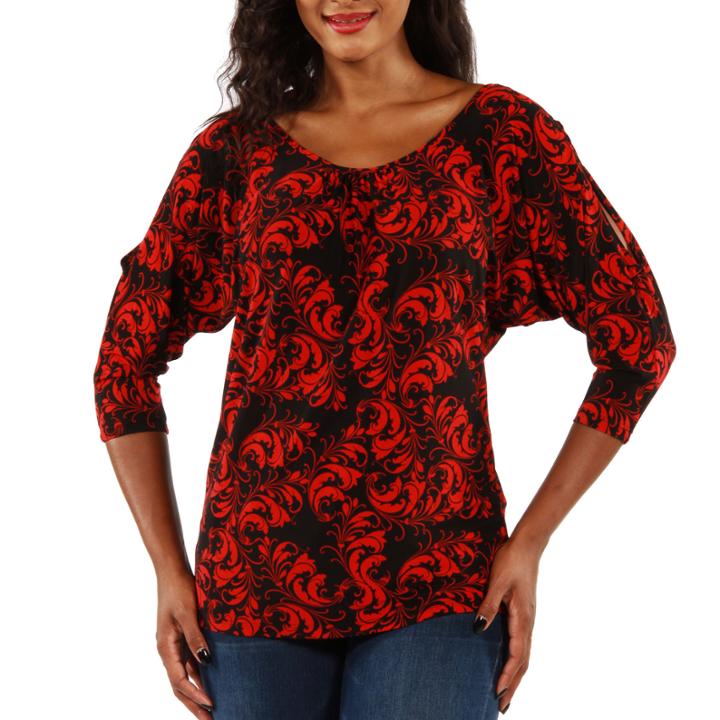24/7 Comfort Apparel Red & Black Tunic Top