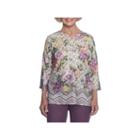 Alfred Dunner Palm Desert 3/4 Sleeve Split Crew Neck T-shirt-womens