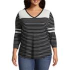Arizona 3/4 Sleeve Scoop Neck Stripe T-shirt-womens Juniors Plus