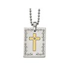 Mens Diamond Accent Stainless Steel & 18k Yellow Gold Polished Cross Pendant
