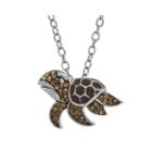 Animal Planet&trade; Crystal Sterling Silver Endangered Hawksbill Turtle Pendant Necklace