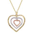 Infinite Gold&trade; 14k Gold Tri-color Graduated Open Hearts Pendant Necklace
