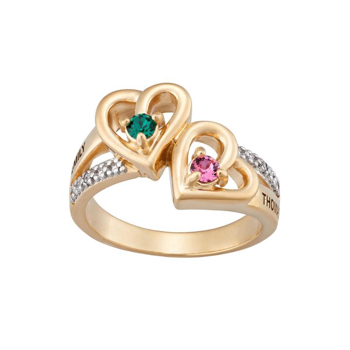 Personalized Diamond-accent Couple's Name Birthstone Heart Ring