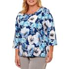 Alfred Dunner Arizona Sky 3/4 Sleeve Crew Neck Floral T-shirt-womens Plus