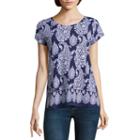 Liz Claiborne Short Sleeve Crew Neck Paisley T-shirt-womens