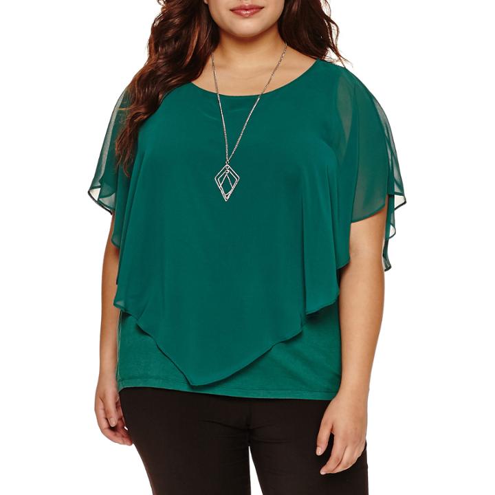 Alyx Short Sleeve Woven Overlay Blouse With Necklace-plus