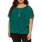 Alyx Short Sleeve Woven Overlay Blouse With Necklace-plus