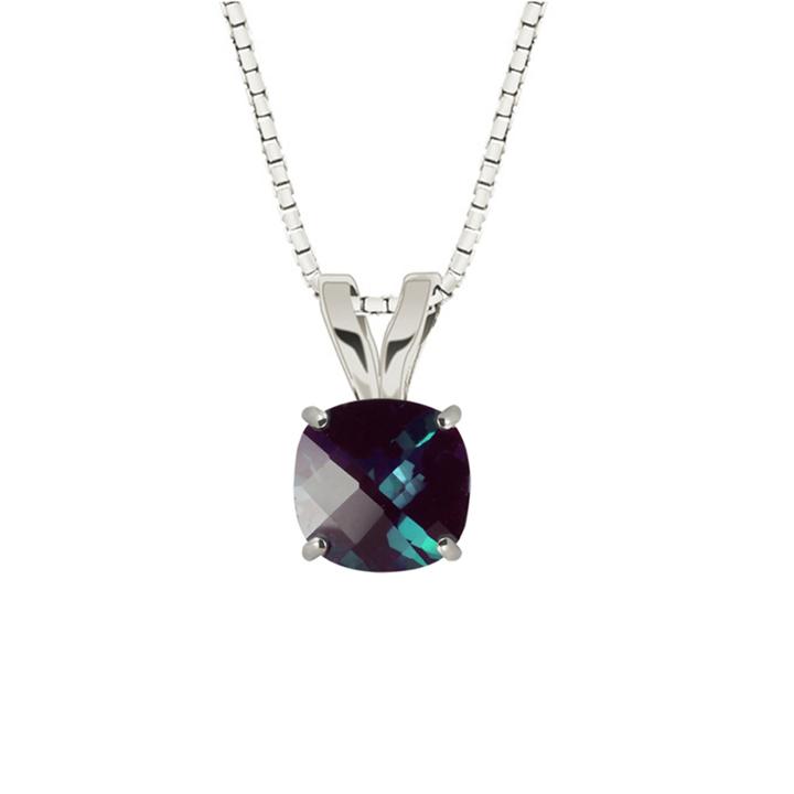 Lab Created Checkerboard Cushion Alexandrite 10k White Gold Pendant
