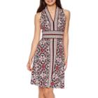 London Style Collection Sleeveless Halter Border Print Dress