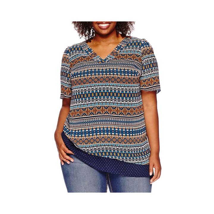Stylus&trade; Elbow-sleeve Asymmetrical Blouse - Plus