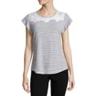 Liz Claiborne Ruffle Sleeve Lace Yoke T-shirt