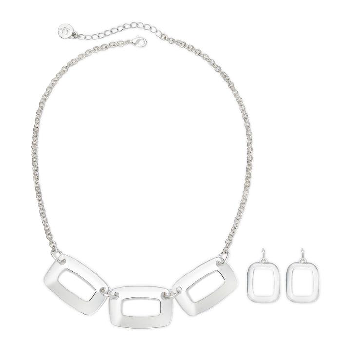 Liz Claiborne Silver-tone Box Necklace & Earring Set