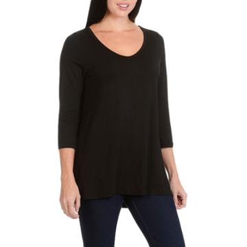 Larry Levine Solid 3/4 Side Slit H/l V-neck Knit Top