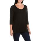 Larry Levine Solid 3/4 Side Slit H/l V-neck Knit Top