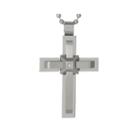 Mens Cubic Zirconia Stainless Steel Triple Layer Cross Pendant Necklace