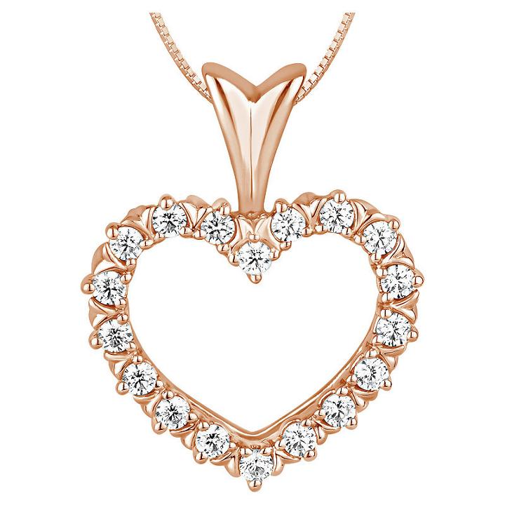 Womens 1/4 Ct. T.w. Genuine White Diamond 10k Rose Gold Heart Pendant Necklace