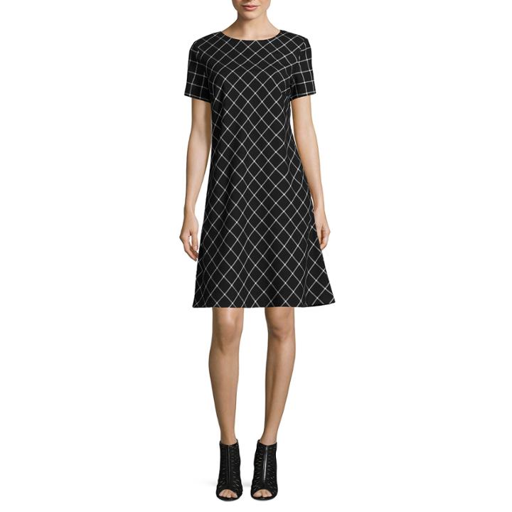 Jessica Howard Short Sleeve Windowpane Shift Dress