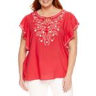 St. John's Bay Short Sleeve Scoop Neck Woven Embroidered Blouse-talls