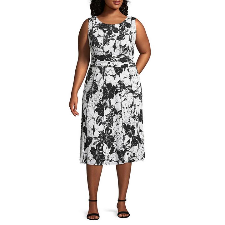 Perceptions Sleeveless Floral Fit & Flare Dress-plus