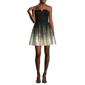 Be Smart Strapless Gold Foil Party Dress - Juniors