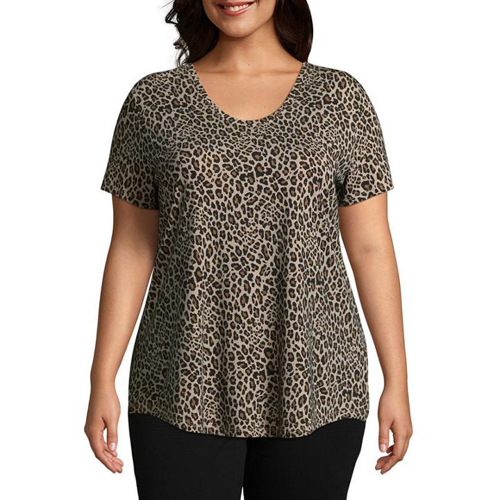 Boutique + Short Sleeve Scoop Neck Leopard Print T-shirt - Plus