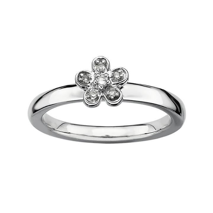 Personally Stackable Diamond-accent Silver Flower Ring