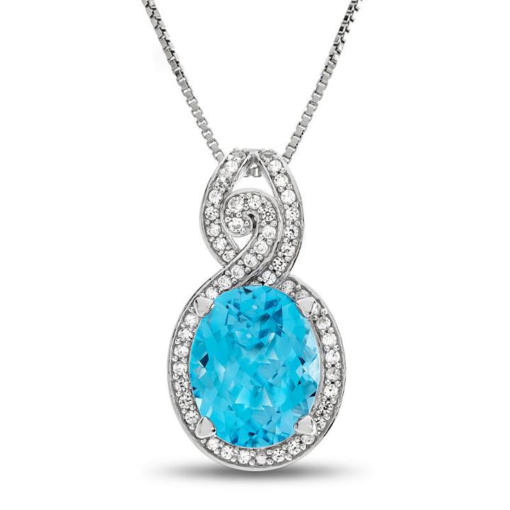 Womens Genuine Blue Topaz Pendant Necklace