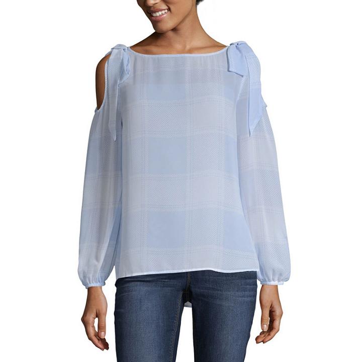 Belle + Sky Long Sleeve Crew Neck Woven Blouse