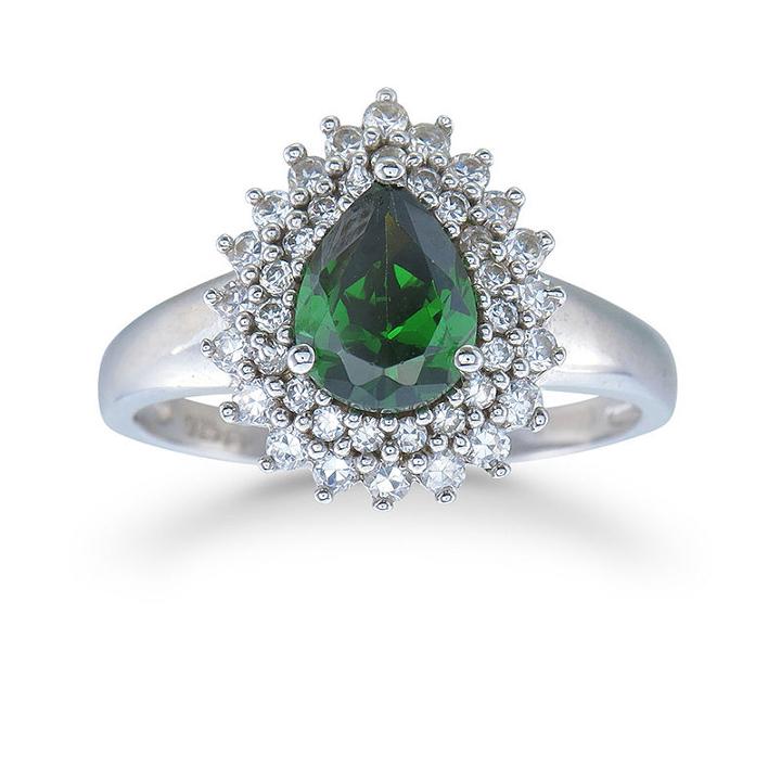 Womens Simulated Emerald Sterling Silver Halo Ring