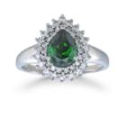 Womens Simulated Emerald Sterling Silver Halo Ring