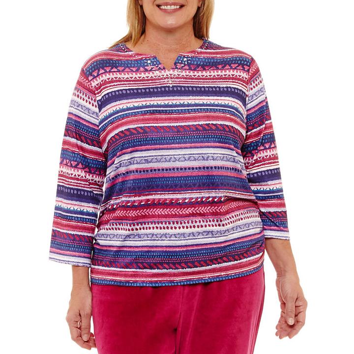 Alfred Dunner Royal Jewels 3/4 Sleeve Stripe T-shirt-plus