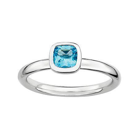 Personally Stackable Cushion-cut Genuine Blue Topaz Sterling Silver Ring