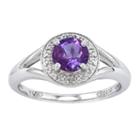 Womens Diamond Accent Amethyst Purple Sterling Silver Halo Ring