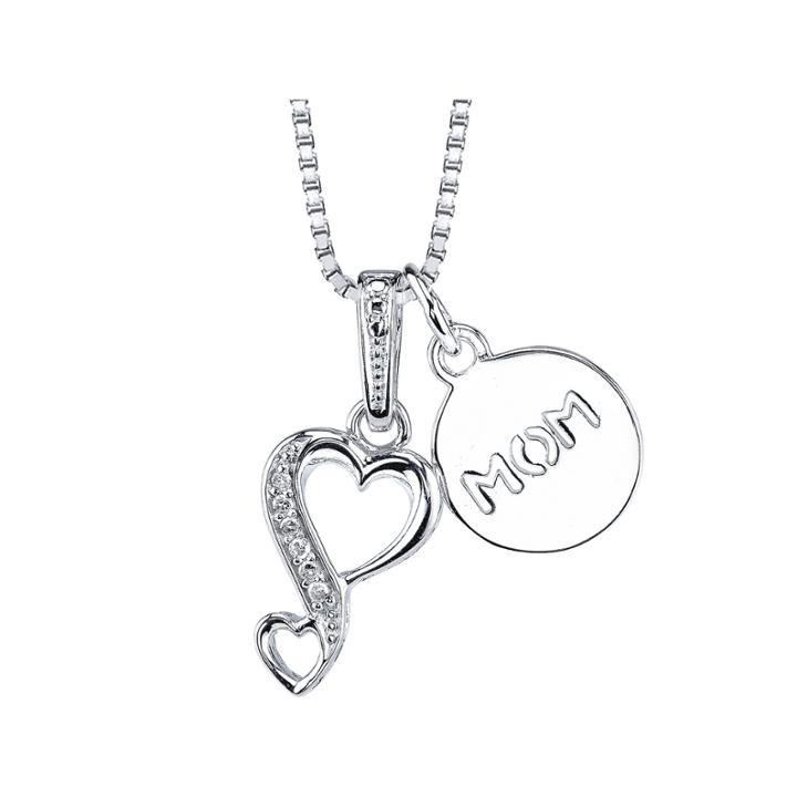 Love Grows Sterling Silver Diamond-accent Double-charm Mom Heart Pendant Necklace