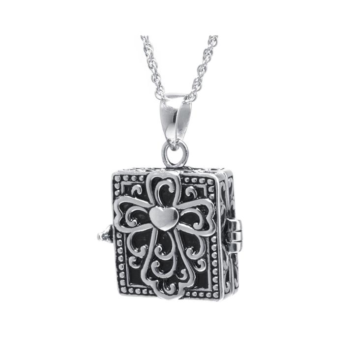 Sterling Silver Vintage Square Cross Prayer Box Pendant Necklace