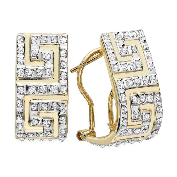Diamond Fascination&trade; 14k Yellow Gold Greek Key Hoop Earrings