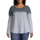 A.n.a Long Sleeve Tie-dye Pocket T-shirt - Plus