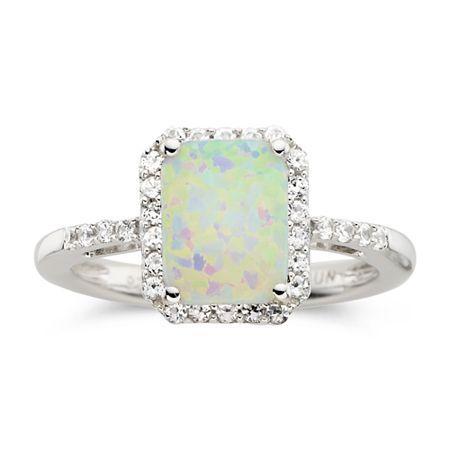 Lab-created Cushion-cut Opal & White Sapphire Ring