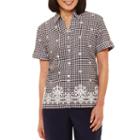 Alfred Dunner Classics Relaxed Fit Short Sleeve Gingham Button-front Shirt
