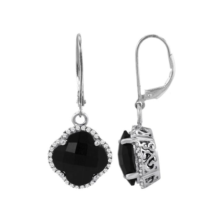Genuine Onyx Earrings W/ Created White Sapphires