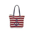 Lilac + Black Striped Straw Tote
