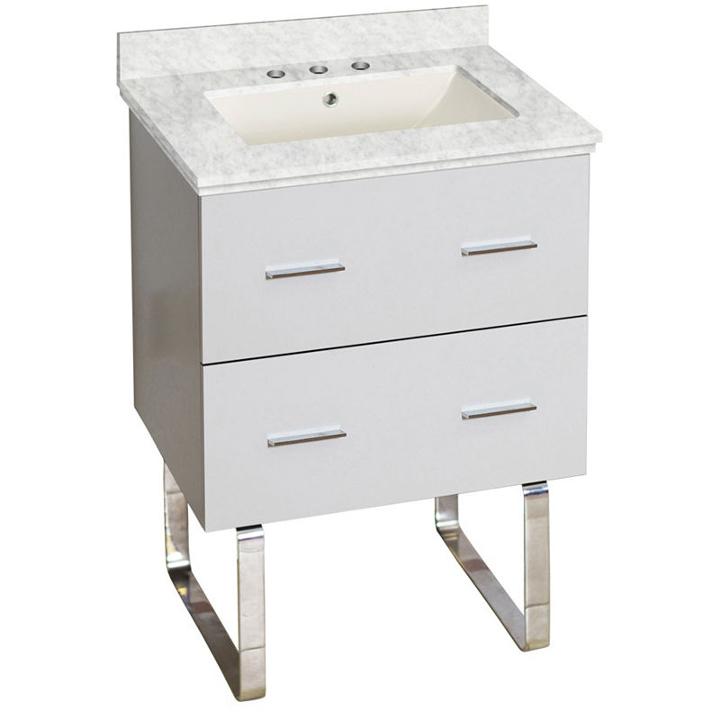 23.75-in. W Floor Mount White Vanity Set For 3h8-in. Drilling Bianca Carara Top Biscuit Um Sink