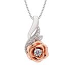 Enchanted Disney Fine Jewelry Womens 1/10 Ct. T.w. Genuine White Diamond Flower Beauty And The Beast Pendant Necklace