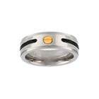 Mens Stainless Steel Wedding Band With Cable Inlay And Gold Ip Plated Screw Accent