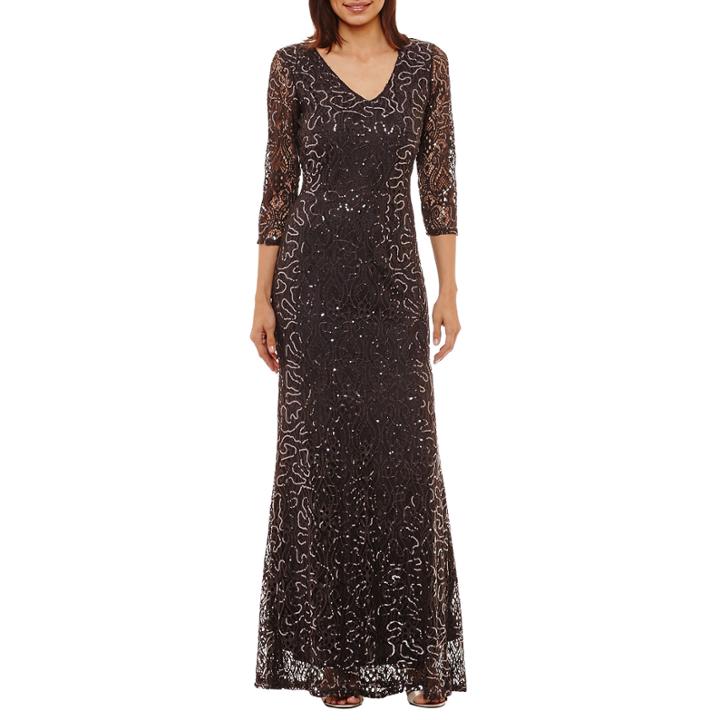 Blu Sage 3/4 Sleeve Sequin-lace Evening Gown-petites
