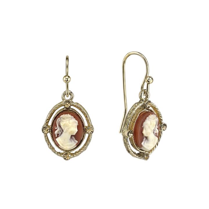 1928 Gold-tone Cameo Drop Earrings