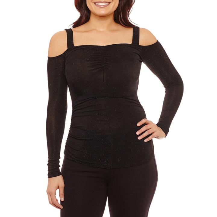 Bisou Bisou Metallic Cold Shoulder Top