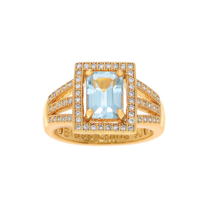 Genuine Blue Topaz And Cubic Zirconia 14k Yellow Gold Over Brass Ring