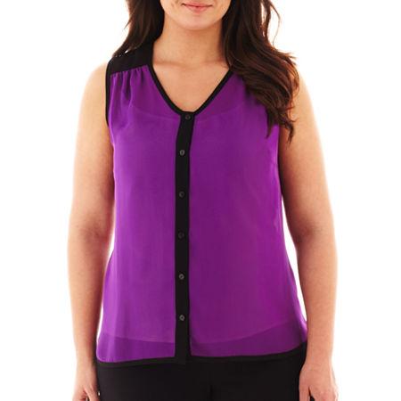 Worthington Sleeveless Button-front Blouse - Plus